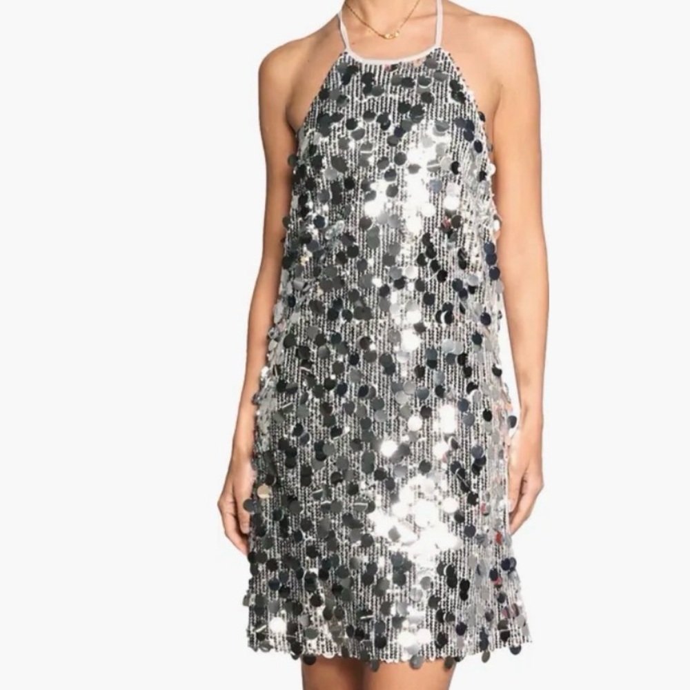 Silver Sequin Backless Dress